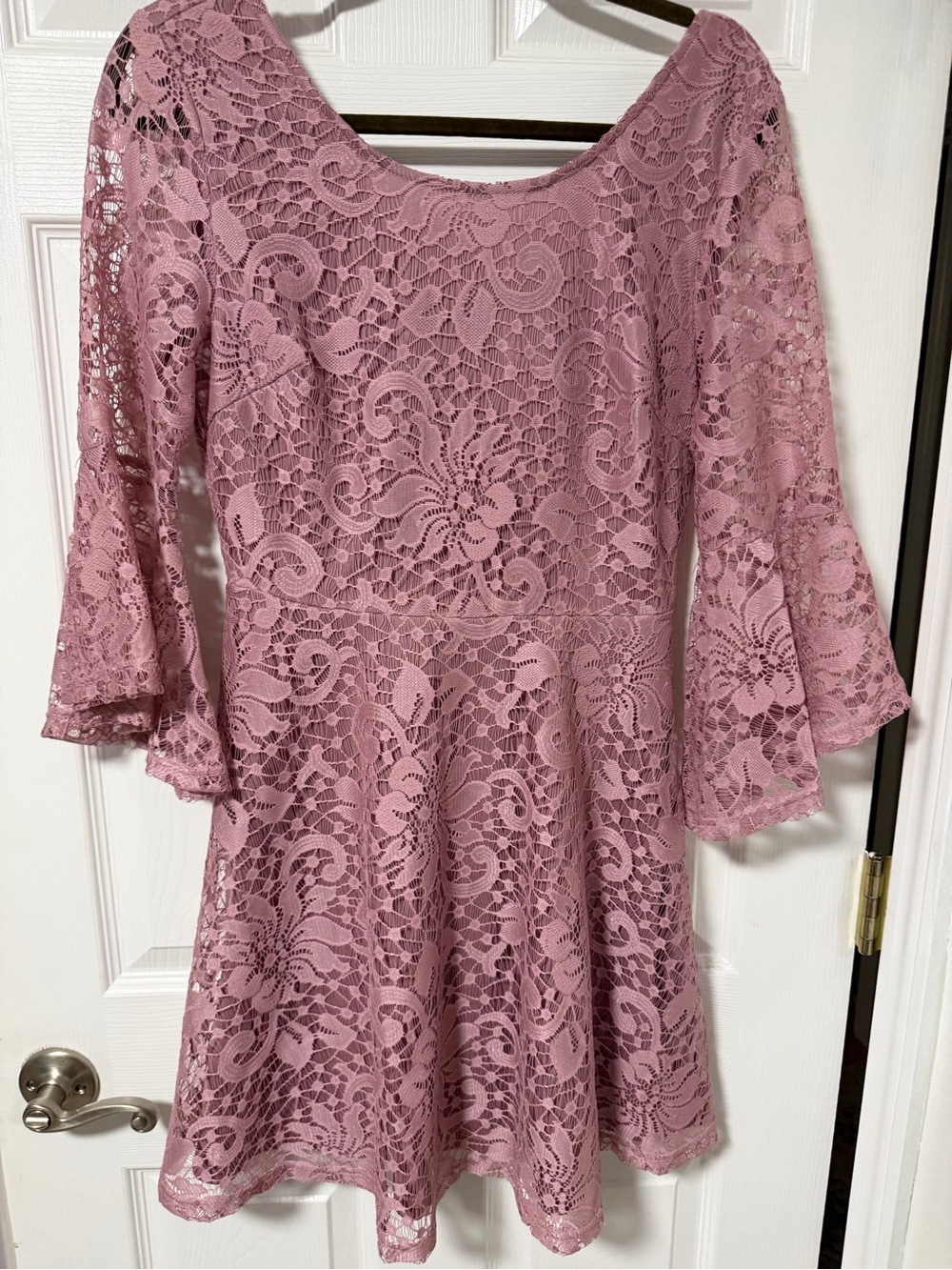 She + Sky Mauve Lace Fit-and-Flare Dress